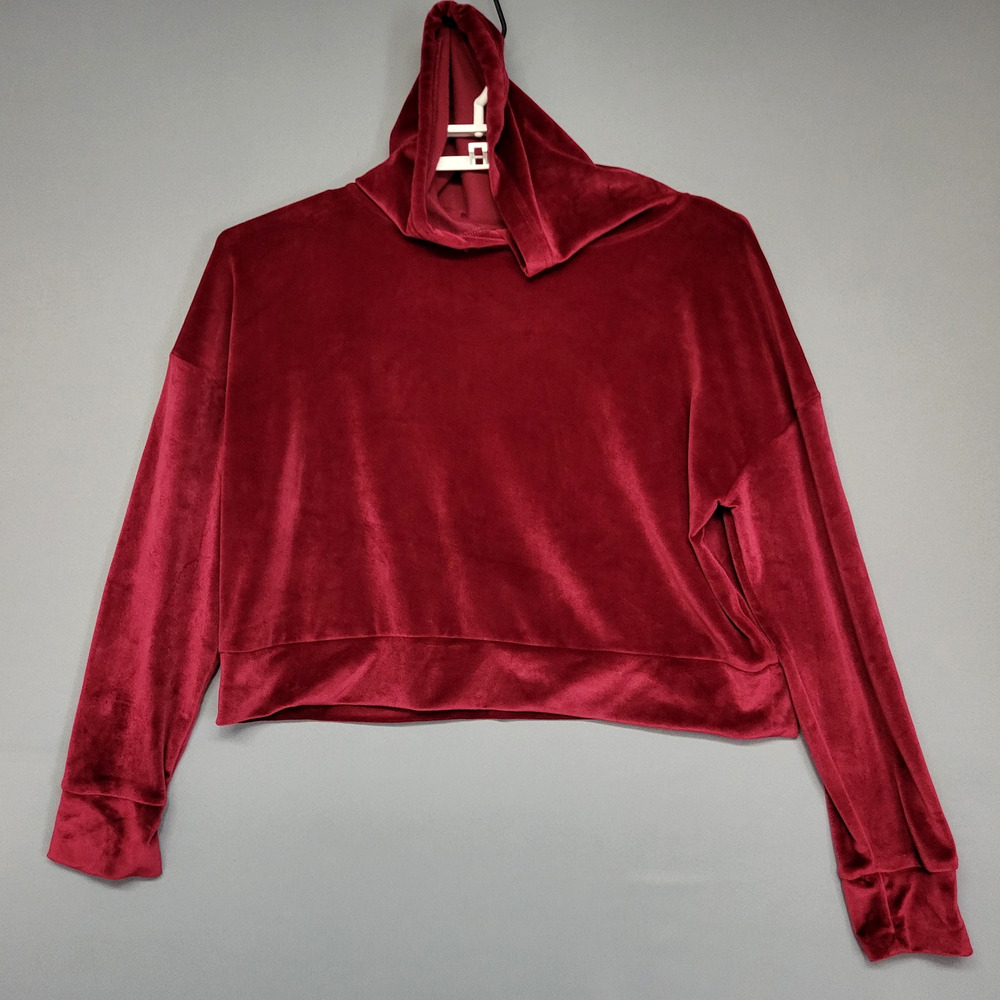Everlast Hoodie‎ Womens XL Burgundy Velour Cowl Hood Cropped Pullover Sweatshirt